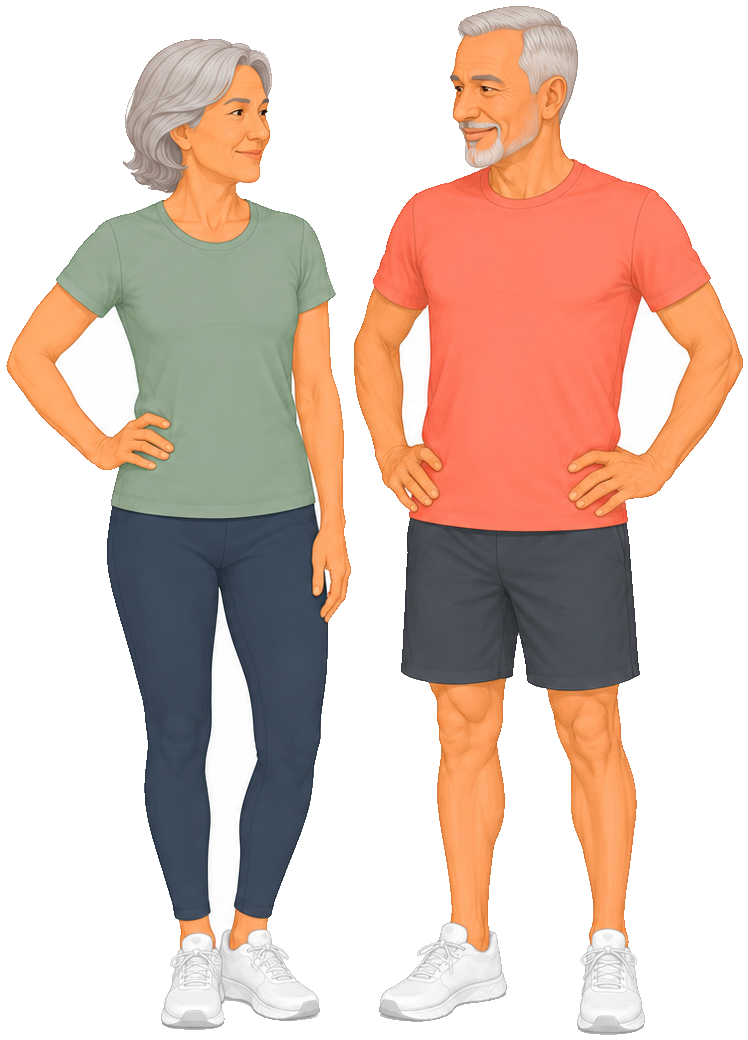 An older couple in sportswear, the guide's cover illustration.