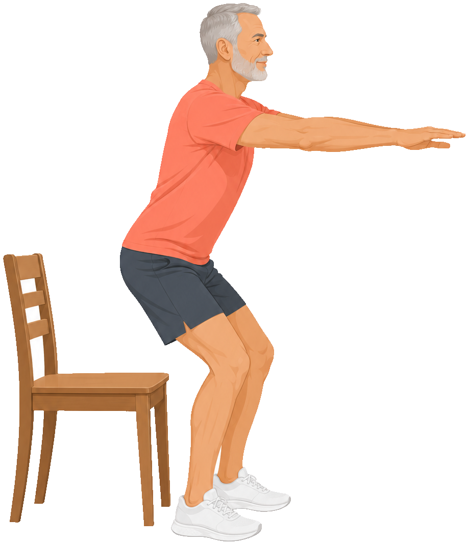 Exercise: a squat holding on to a chair.